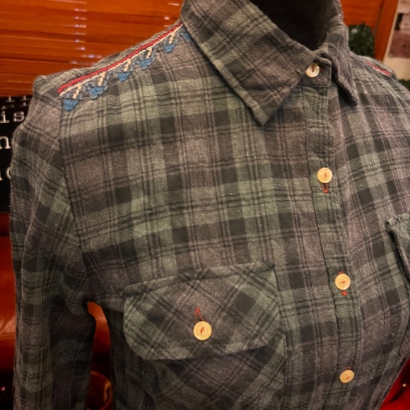 3J Workshop Johnny Was Embroidered Long Dress XS Blue Plaid - Picture 2 of 8